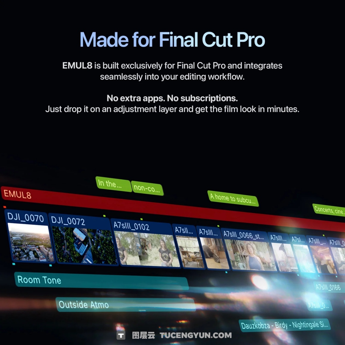 FCPX插件：EMUL8 复古电影美学胶片模拟调色插件+中文字幕视频教程 EMUL8 – Film Emulation for Final Cut Pro（14963）图层云