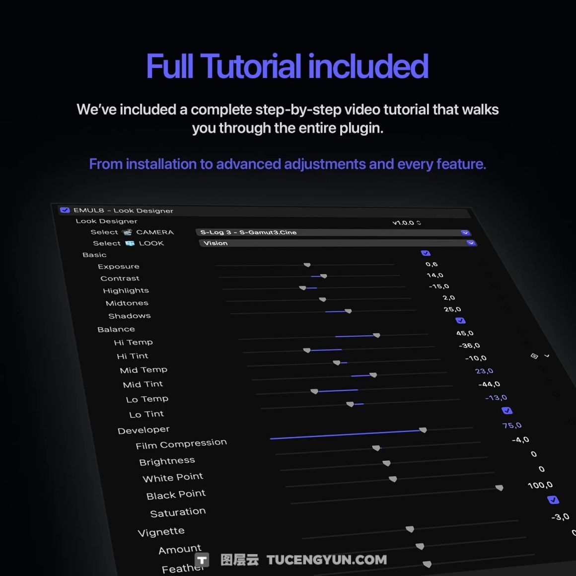 FCPX插件：EMUL8 复古电影美学胶片模拟调色插件+中文字幕视频教程 EMUL8 – Film Emulation for Final Cut Pro（14963）图层云