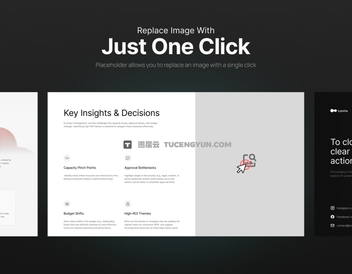 PPT模板：25页公司项目图表数据分析融资提案财务年报报表幻灯片设计PPT模板 Marketing Campaign Pitch Deck – Looma（14964）图层云