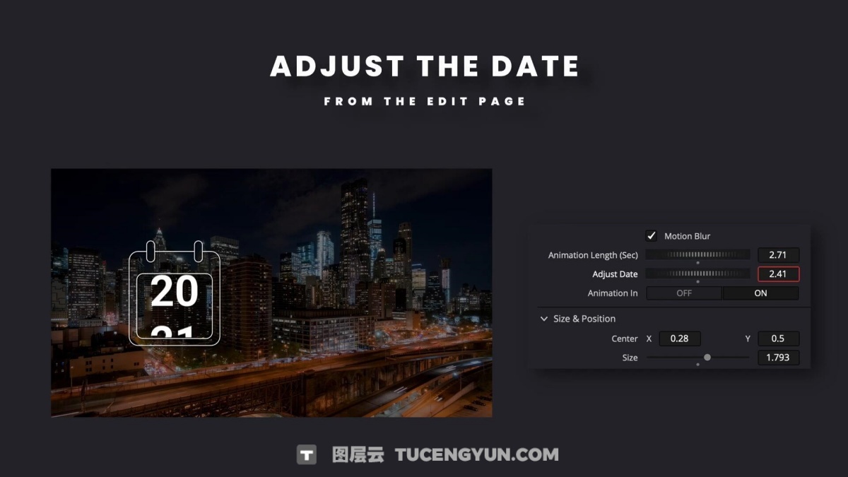 达芬奇预设：20个全新实用视频剪辑时间、日期、日历标题动画预设包（14965）图层云