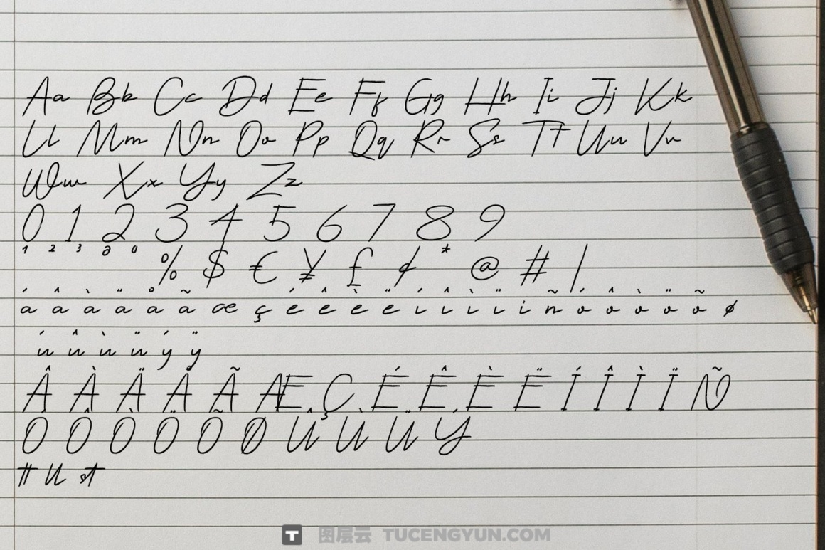 英文字体：真实随性凌乱而逼真的手写英文笔迹符号表情日记手账封面海报设计字体 Corethan – a Natural Handwriting（14970）图层云