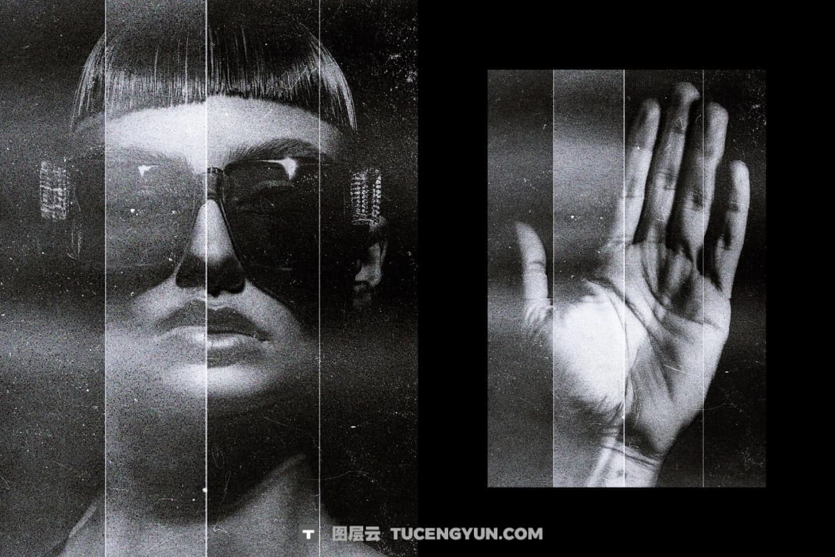 复古低保真档案感单色模糊颗粒灰尘划痕照片封面海报设计PSD特效样机 Bad Print Copier Effect（14988）图层云