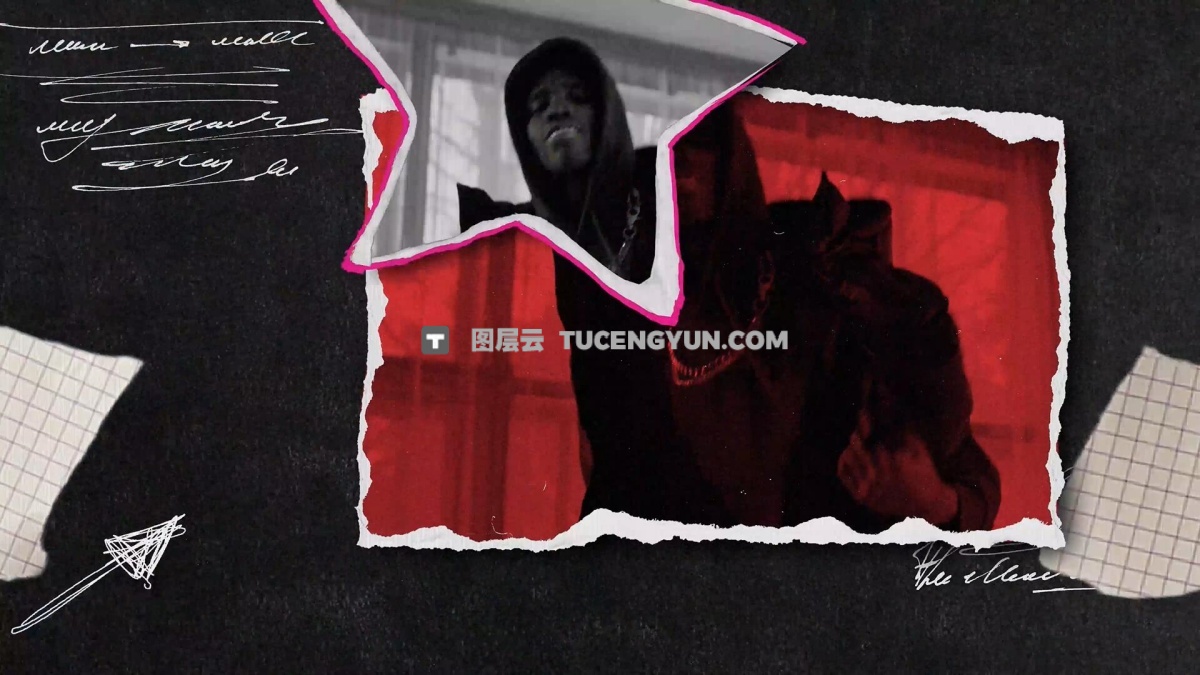 AE模板：拼贴艺术风格混合媒体镜头画面人物定格撕纸冻结帧效果模板（14994）图层云