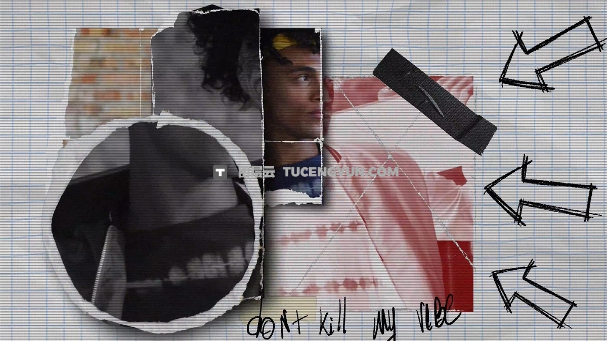 AE模板：拼贴艺术风格混合媒体镜头画面人物定格撕纸冻结帧效果模板（14994）图层云