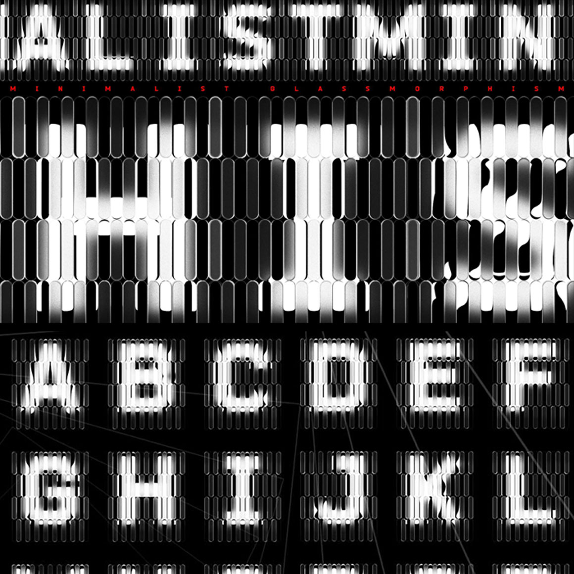 52个超现实主义3D抽象艺术透明磨砂玻璃折射波纹字母数字符号Alpha透明通道视频素材包（14996）图层云