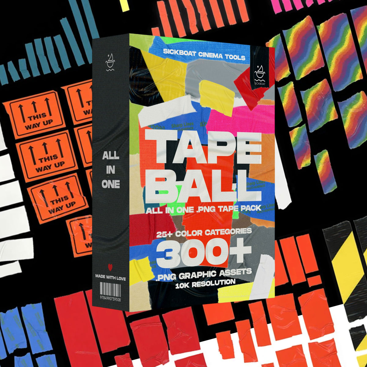 300多个复古美学拼贴艺术手账剪贴簿彩色胶带纹理免扣8K图片PNG设计元素+MOV视频+音效素材包 Sickboat – TAPE BALL ALL-IN-ONE TAPE TEXTURE PNG PACK (10K) – PNG（14998）图层云
