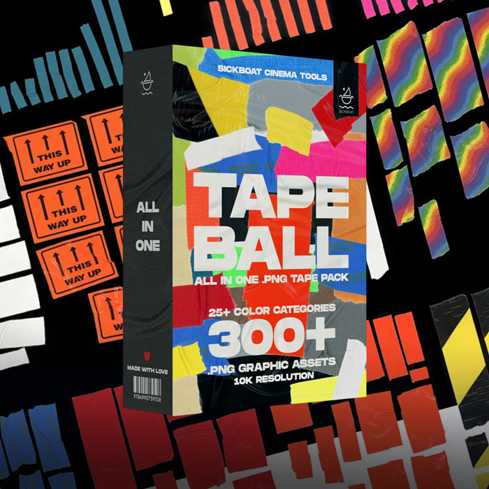 300多个复古美学拼贴艺术手账剪贴簿彩色胶带纹理免扣8K图片PNG设计元素+MOV视频+音效素材包 Sickboat – TAPE BALL ALL-IN-ONE TAPE TEXTURE PNG PACK (10K) – PNG（14998）