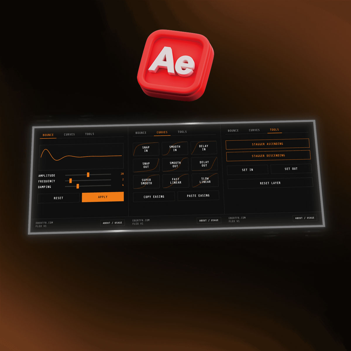 AE插件：全新一键式缓入缓出、弹跳、曲线变速视觉动画效果插件 FLEX – Francesco Ebert（15005）