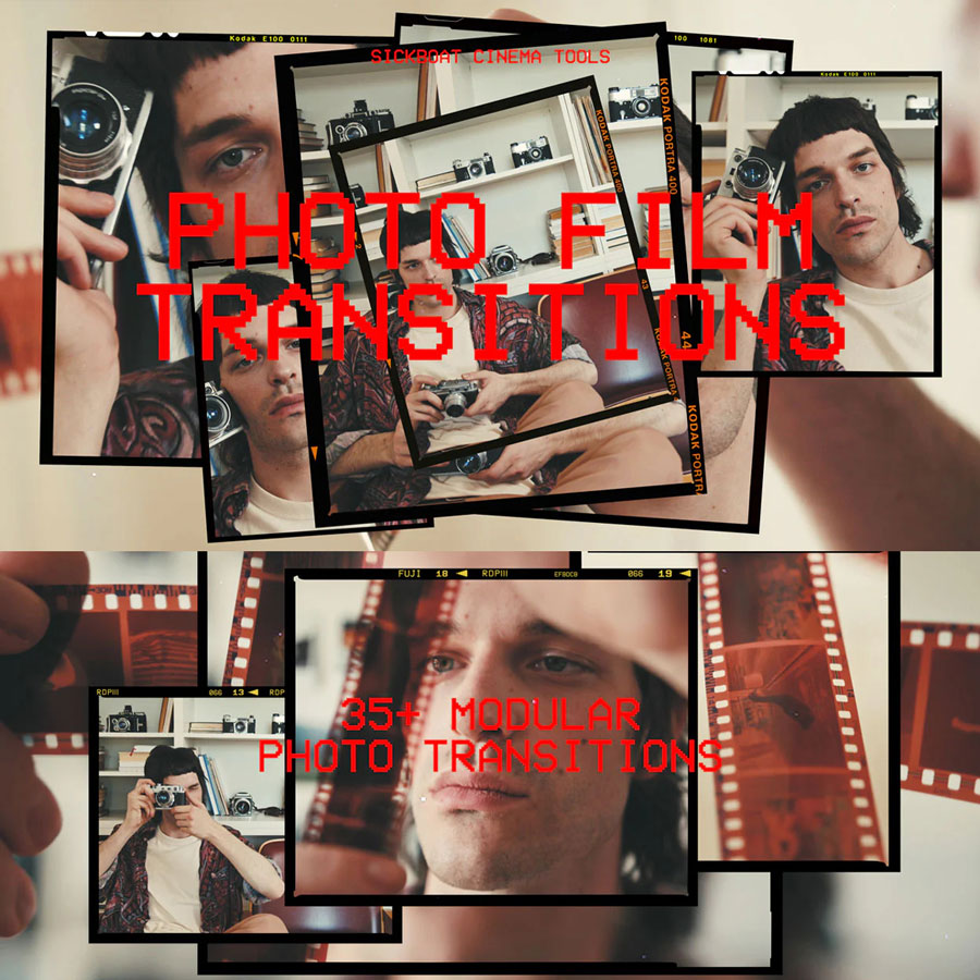 38个复古美学宝丽来电影胶片帧图片拼贴定格转场AE/PR模板+转场音效素材 Sickboat – Photo Film Transitions（15019）