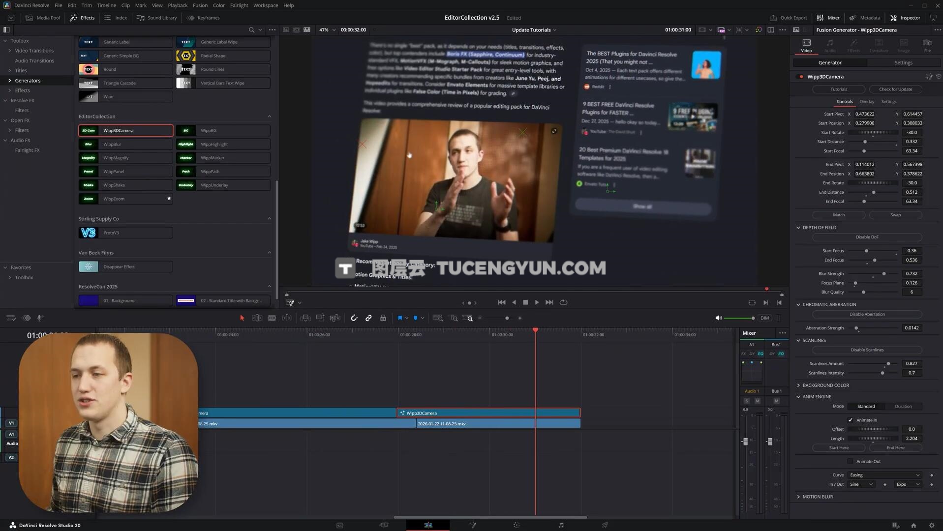 达芬奇预设：一键式3D摄像机运动视觉效果预设插件 Wipp3DCamera（15023）图层云