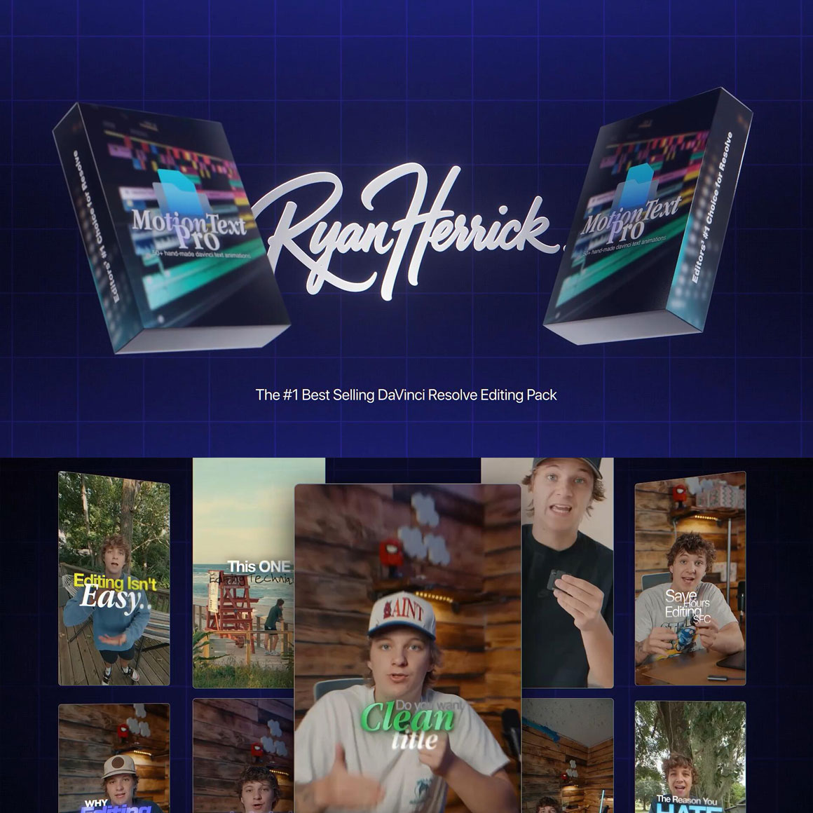 达芬奇模板：热门病毒式短片剪辑风格文字标题字幕动画效果模板+中文字幕视频教程 Ryanherrick – MotionText Pro V1 – Text FX Pack v2026 for Davinci（15025）