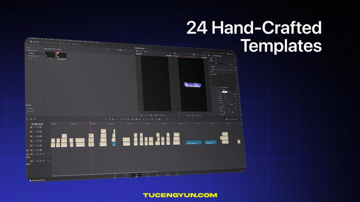 达芬奇模板：热门病毒式短片剪辑风格文字标题字幕动画效果模板+中文字幕视频教程 Ryanherrick – MotionText Pro V1 – Text FX Pack v2026 for Davinci（15025）图层云