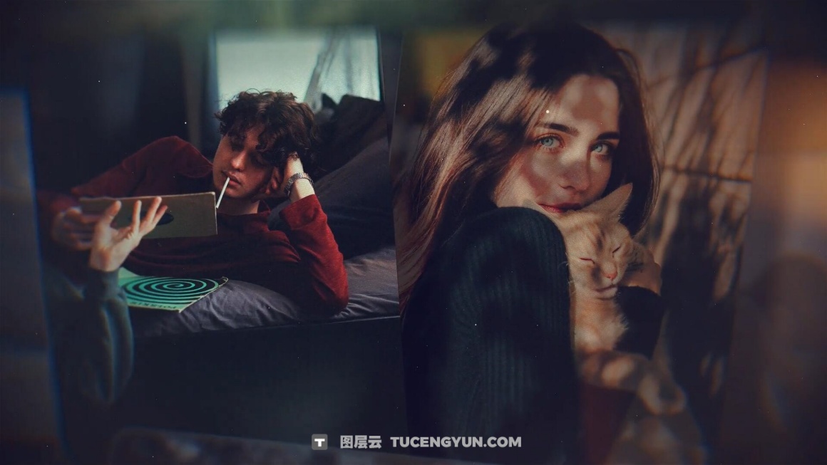 AE/PR模板：浪漫温馨婚礼纪念日电影胶片漏光旅行回忆录照片相册展示模板（15040）图层云