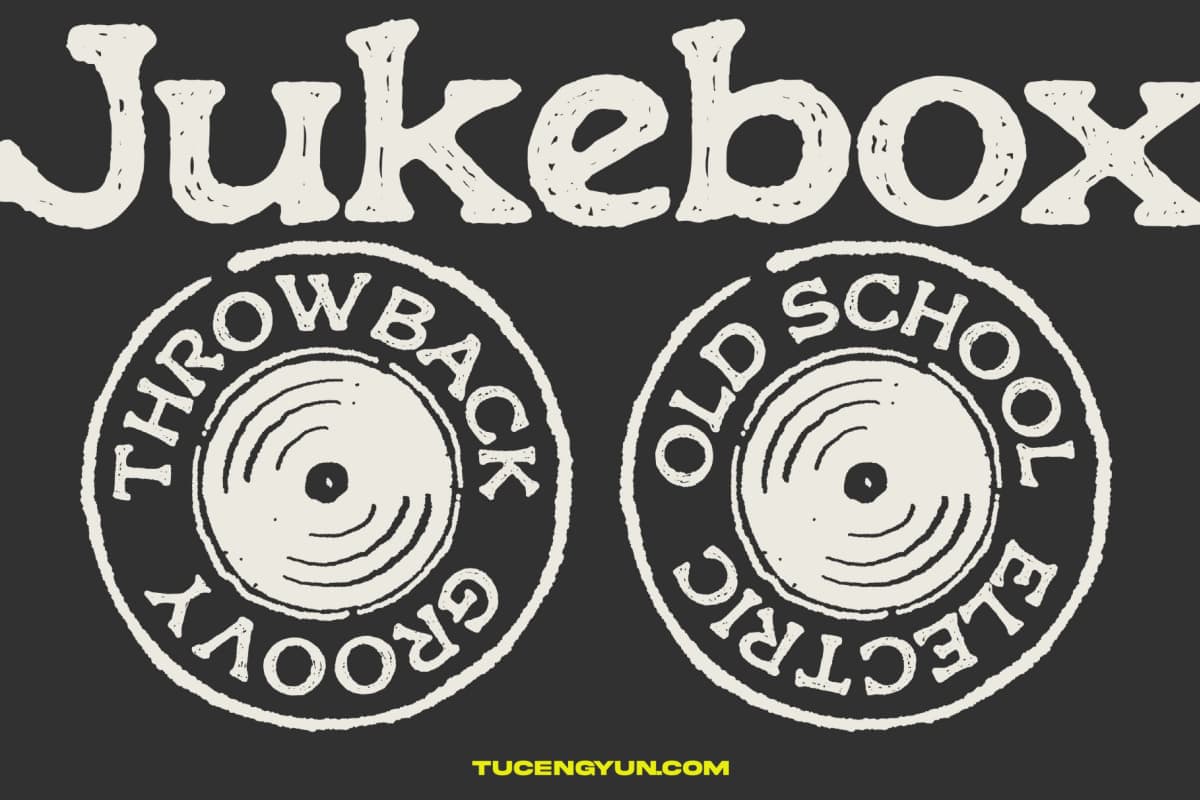 英文字体：大胆趣味粗糙质感复古印花技法手绘logo标题排版衬线封面海报设计字体 Roghen a Rough Serif Font（15042）图层云