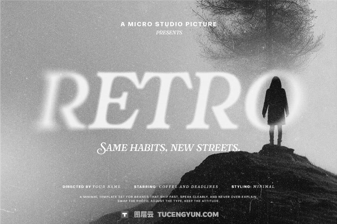 老电影边缘模糊褪色磨损画面暗角电影海报专辑封面PSD特效样机 Old Cinema Text Effects（15044）图层云